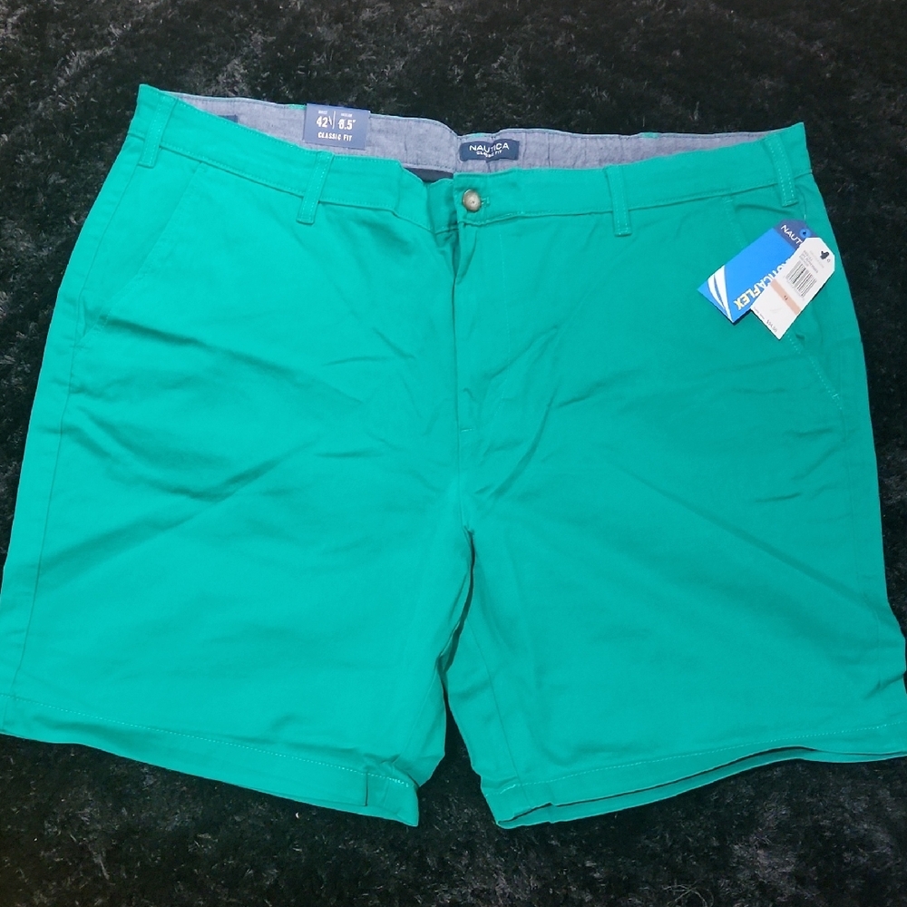 Green Flat Front Casual Shorts